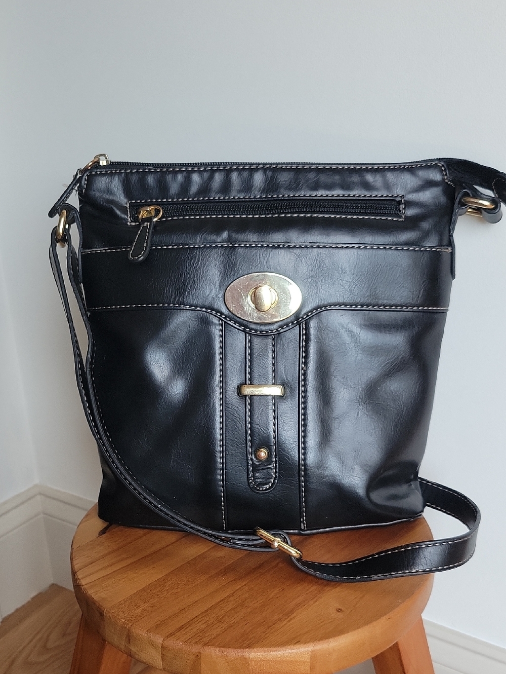 Black Crossbody Bag with Gold Hardware